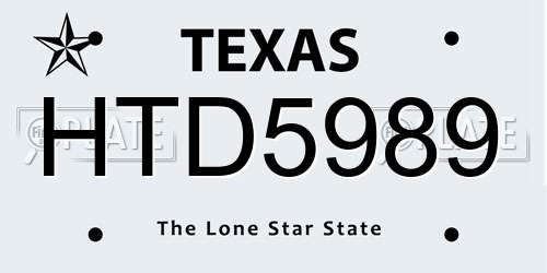 HTD5989 Texas License Plate