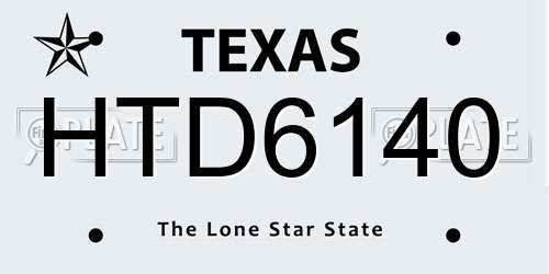 HTD6140 Texas License Plate