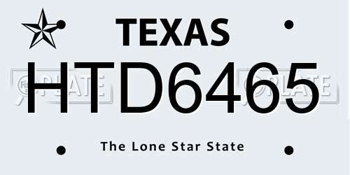 HTD6465 Texas License Plate