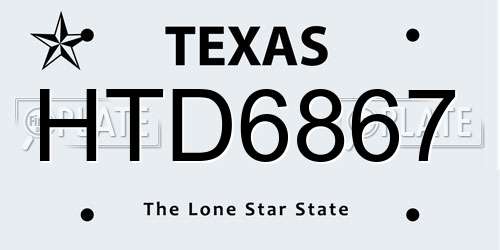 HTD6867 Texas License Plate