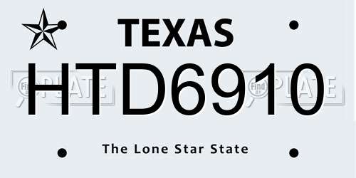 HTD6910 Texas License Plate