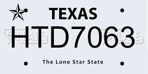HTD7063 Texas License Plate