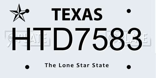 HTD7583 Texas License Plate