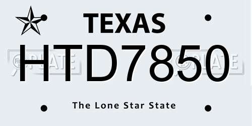 HTD7850 Texas License Plate