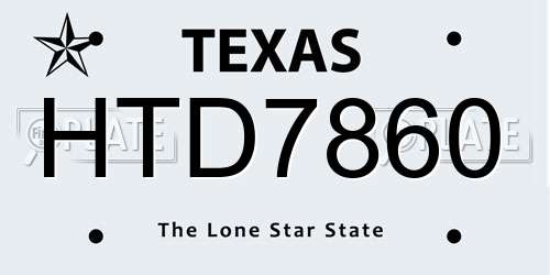 HTD7860 Texas License Plate