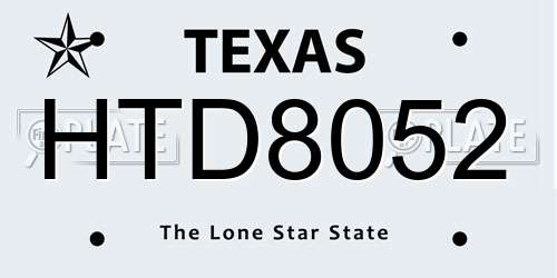 HTD8052 Texas License Plate
