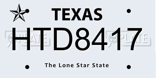 HTD8417 Texas License Plate