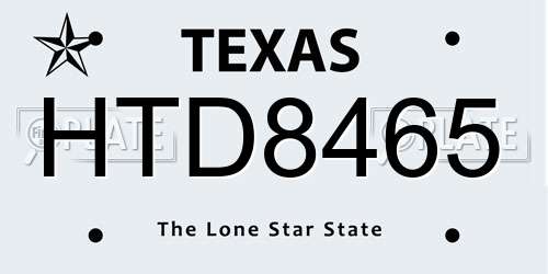 HTD8465 Texas License Plate