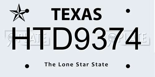 HTD9374 Texas License Plate