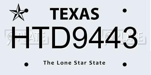 HTD9443 Texas License Plate