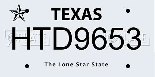 HTD9653 Texas License Plate