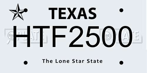 HTF2500 Texas License Plate