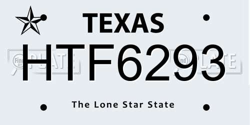 HTF6293 Texas License Plate