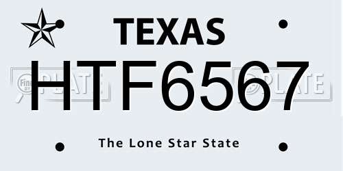 HTF6567 Texas License Plate