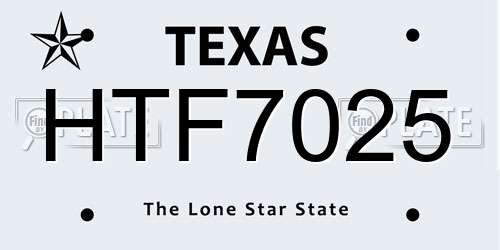 HTF7025 Texas License Plate