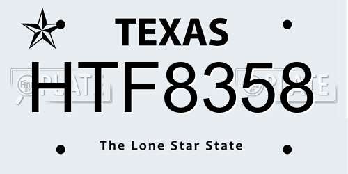 HTF8358 Texas License Plate
