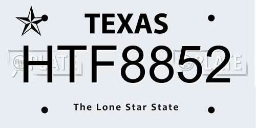 HTF8852 Texas License Plate