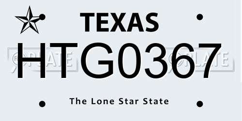 HTG0367 Texas License Plate