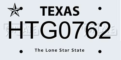 HTG0762 Texas License Plate