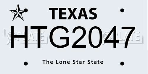 HTG2047 Texas License Plate