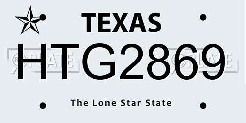 HTG2869 Texas License Plate