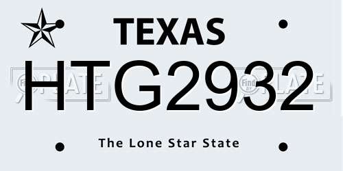 HTG2932 Texas License Plate