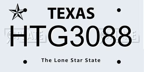HTG3088 Texas License Plate