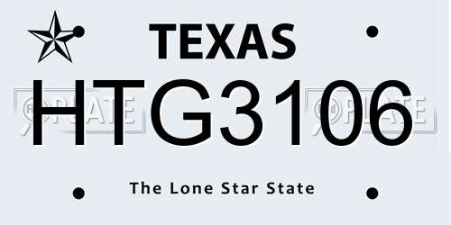 HTG3106 Texas License Plate