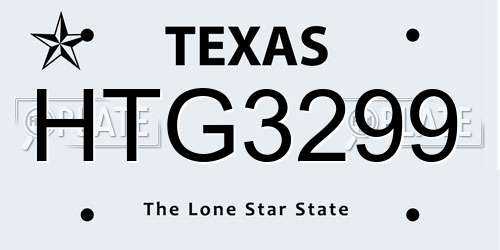 HTG3299 Texas License Plate