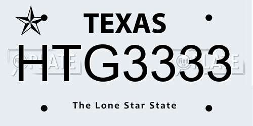 HTG3333 Texas License Plate