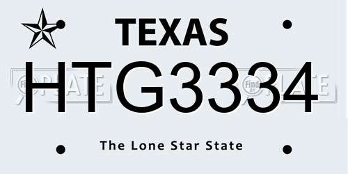 HTG3334 Texas License Plate