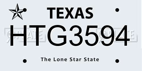 HTG3594 Texas License Plate