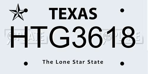 HTG3618 Texas License Plate