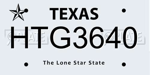 HTG3640 Texas License Plate