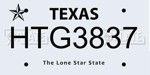 HTG3837 Texas License Plate