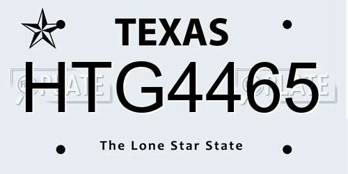 HTG4465 Texas License Plate