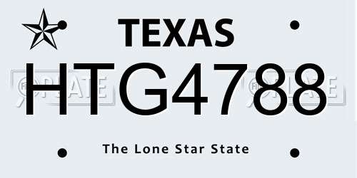 HTG4788 Texas License Plate