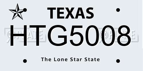 HTG5008 Texas License Plate