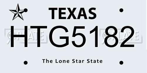 HTG5182 Texas License Plate