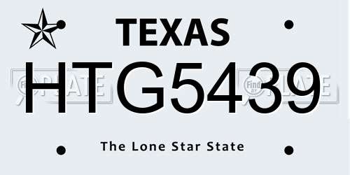 HTG5439 Texas License Plate