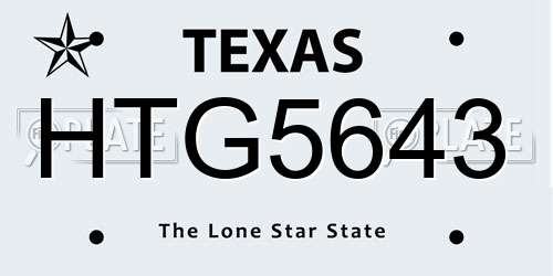 HTG5643 Texas License Plate