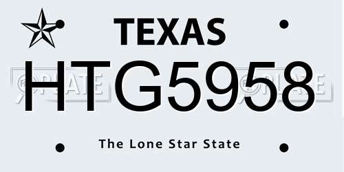 HTG5958 Texas License Plate