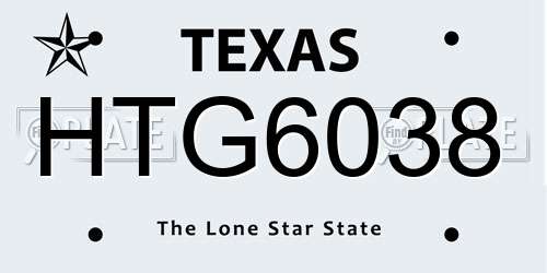 HTG6038 Texas License Plate