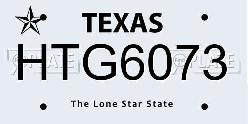 HTG6073 Texas License Plate