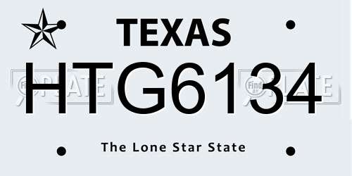HTG6134 Texas License Plate