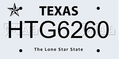 HTG6260 Texas License Plate