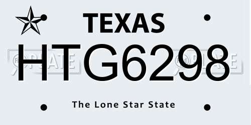 HTG6298 Texas License Plate