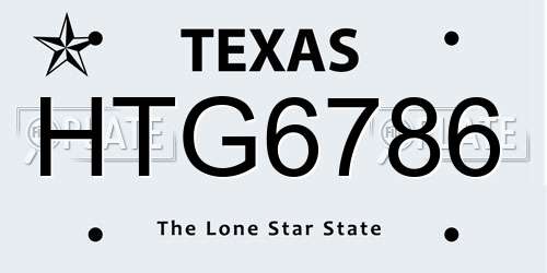 HTG6786 Texas License Plate