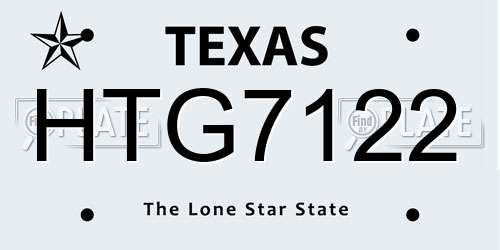 HTG7122 Texas License Plate