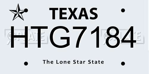 HTG7184 Texas License Plate